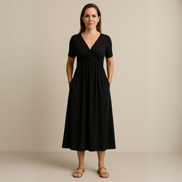 Alette | Stilfuld V-Neck Midi Kjole
