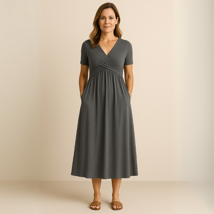 Alette | Stilfuld V-Neck Midi Kjole